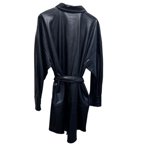 Eloquii Black Faux Vegan Leather Button Down Belted Shacket Size 24 - Picture 4 of 12